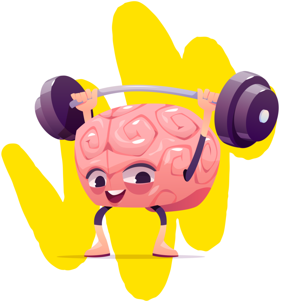 Ilustracion de cerebro alzando pesas