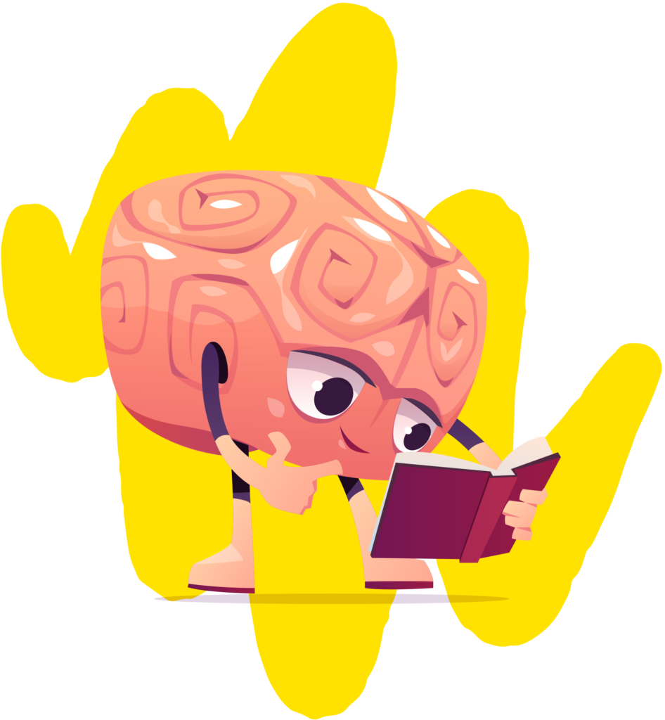 Ilustracion de cerebro viendo un libro