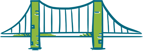 Ilustración de puente verde con azul