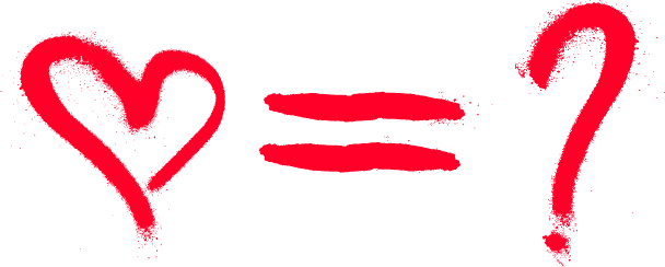 Icono de Corazón rojo, un simbolo de igual y un simbolo de pregunta