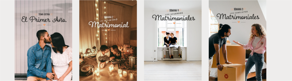 Banner con las portadas de los capitulos del curso prematrimonial