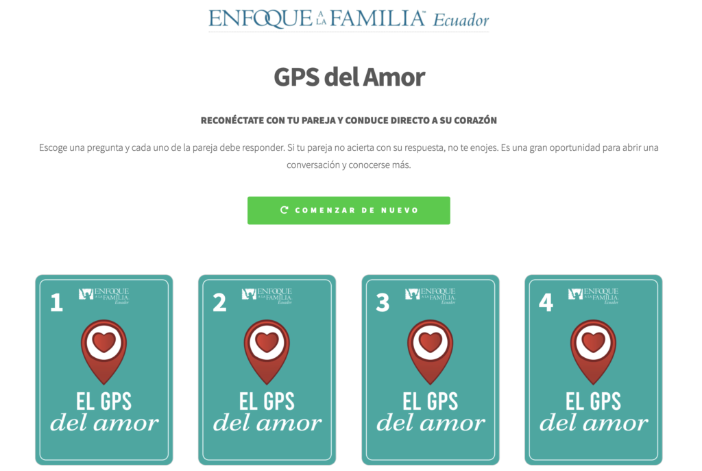 Screenshot del sitio web GPS del Amor