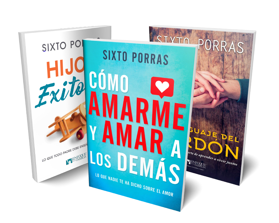 imagen con los libros Hijos Exitosos, Como amarme y amar a los demas y El lenguaje del perdón