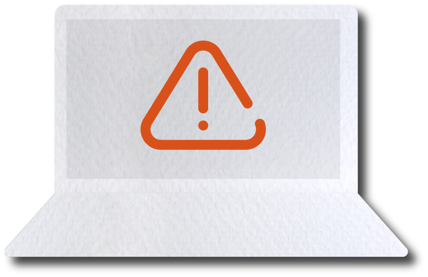 Simbolo de advertencia naranja en una computadora laptop