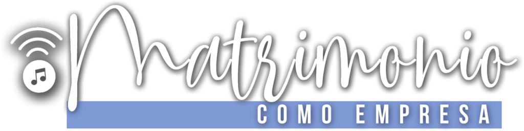 Logo blanco con morado claro de serie Matrimonio como empresa