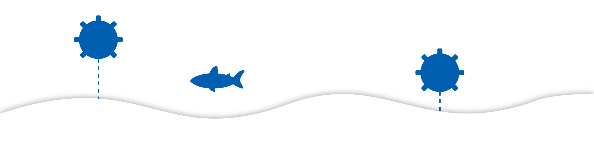 Imagen estilizada azul de un tiburon nadando en el fondo marino