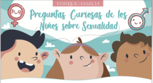 2 niños y una niña letrero Preguntas curiosas de los niñños sobre sexualidad