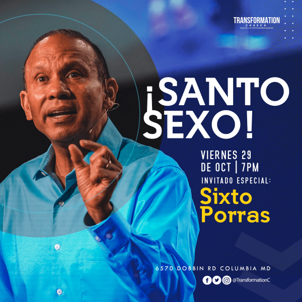 Banner de evento con Santo Sexo en iglesia en Columbia